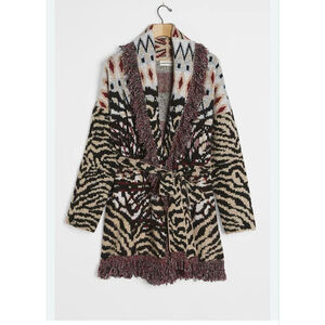 Women's Anthropologie Petite Cardigan SP Black Beige Zebra Print